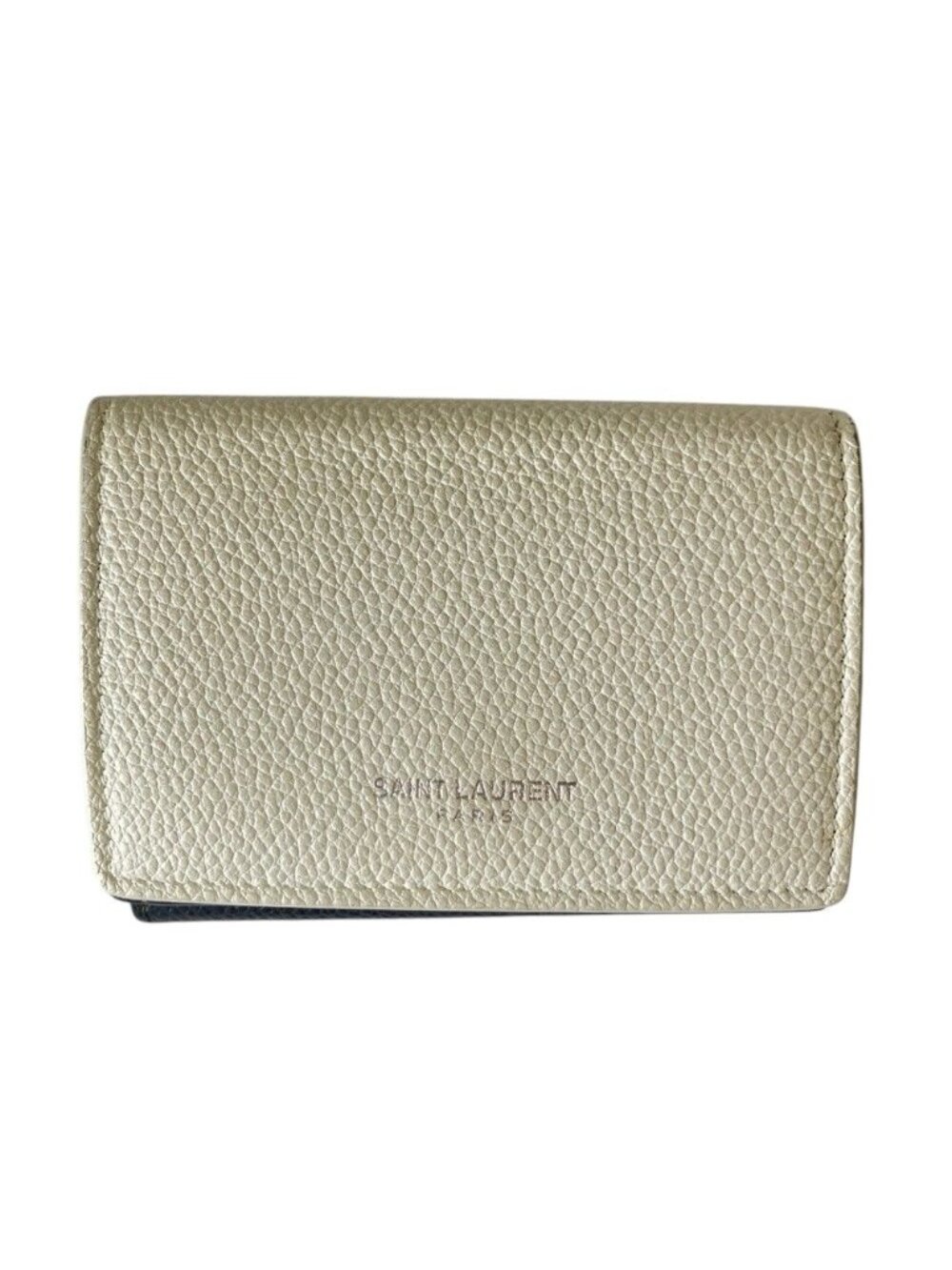 Saint Laurent Paris Leather Compact Tiny Wallet Bicolor White Black